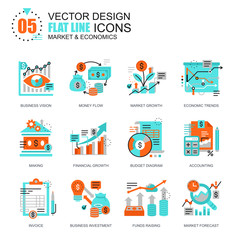 Poster - flat line global market economics icons