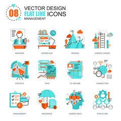 Poster - flat line management icons