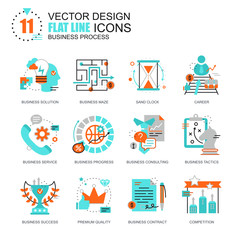 Poster - Flat line business process icons