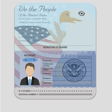 Wall Mural -  - American Passport teamplate with isolated objects vector