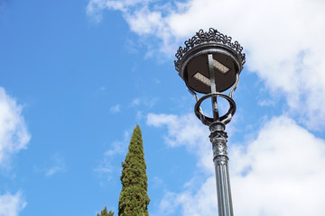 Wall Mural - Poles led. Street light against the blue sky with clouds. copy space.