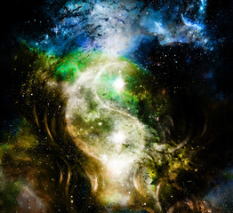Aufkleber - Yin Yang Symbol in cosmic space. Cosmic background.