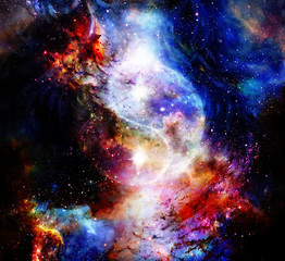 Aufkleber - Yin Yang Symbol in cosmic space. Cosmic background.