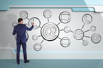 Wall Mural - Businessman drawing contact and internet sketch on a board 3D rendering