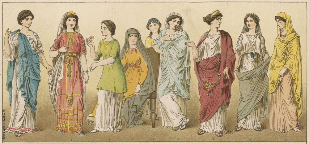 Ancient Roman Women. Date: circa 100 BC - obrazy, fototapety, plakaty 
