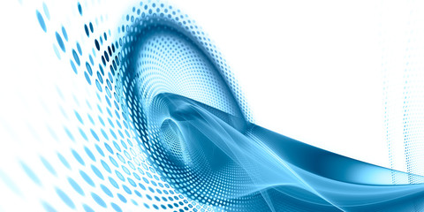 Aufkleber - Abstract background element. Fractal graphics series. Three-dimensional composition of glowing lines and mosaic halftone effects. Wide format high resolution image. Blue and white colors.