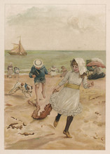Children And Dog Onbeach. Date: 1890