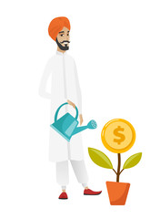 Wall Mural - Hindu businessman watering money flower.