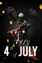 Wall Mural - American feast 4th of July. Bald Eagle with American flag