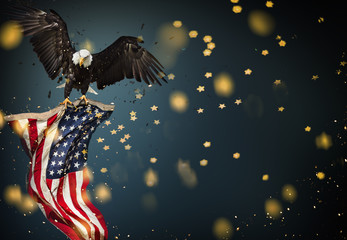 Wall Mural - Bald Eagle with American flag