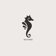 Stylized Graphic Seahorse. Silhouette Illustration Of Sea Life. Sketch For Tattoo On Isolated White Background. Vector Flat Logo Icon