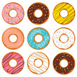 Illustration of various colorful sweet doughnut collection