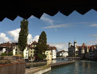 Sticker - Lucerne cityscape with Jesuit Church, Switzerland.