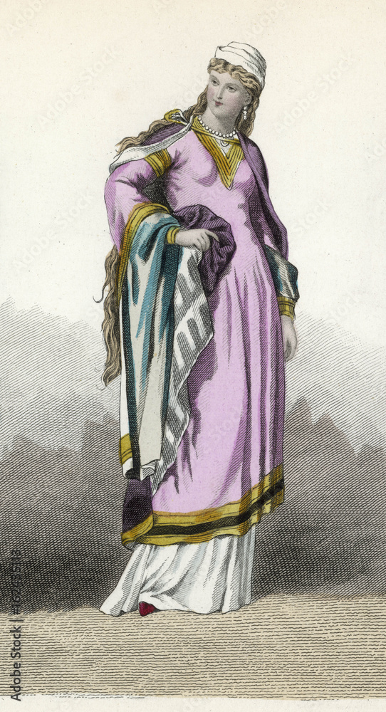 Capetian Woman  10th century. Date: late 10th century - obrazy, fototapety, plakaty 