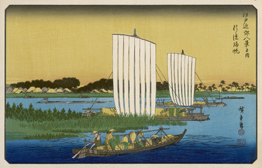 Wall Mural - Japanese River Boats. Date: 19th century