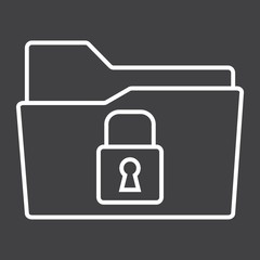 Poster - Secure data folder line icon, security and padlock, vector graphics, a linear pattern on a black background, eps 10.