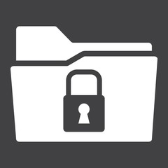 Poster - Secure data folder solid icon, security and padlock, vector graphics, a glyph pattern on a black background, eps 10.