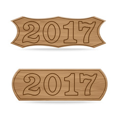 Sticker - Wooden sign boards concept of new year of 2017