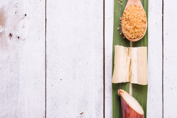 Wall Mural - Sugarcane and brown sugar close up