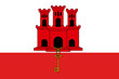 The flag of Gibraltar, white with a red stripe at the bottom, a three-towered red castle, in the middle tower hangs a gold key. Vector flat style illustration