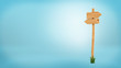 3d rendering of a wooden pole with some grass on it's base and two blank arrows on the top.