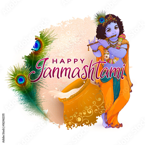Happy Janmashtami Indian Fest Decoration Background Celebration