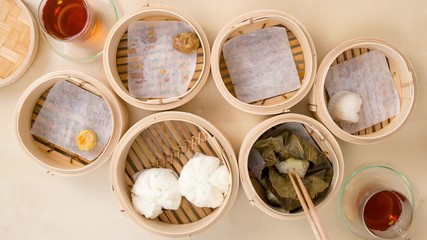 Sticker - Top view of eating chinese dim sum at home