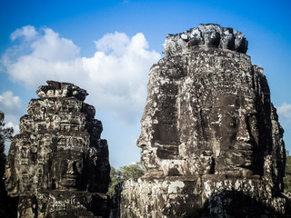 The stone faces of the Bayon in Siem Reap, Cambodia.