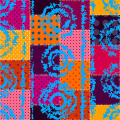 Poster - Seamless background pattern. Imitation of a retro patchwork in indian style.