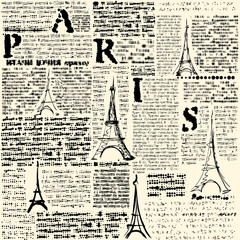 Poster - Seamless background pattern. Imitation of a newspaper with halftone word of Paris.