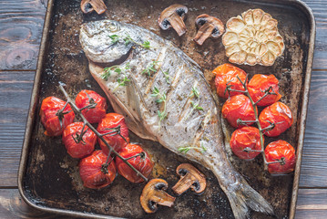 Poster - Grilled fish with thyme and cherry tomatoes