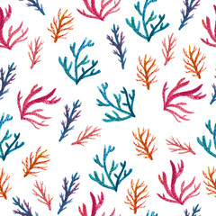 Watercolor seamless pattern with seaweed.