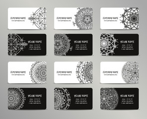 Vector vintage business cards big set. Oriental design Layout. Islam, Arabic, Indian, ottoman motifs.