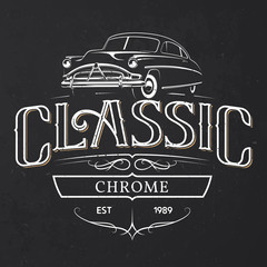 Wall Mural - Old classic car typography poster on grunge dark background. T-shirt print design.