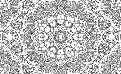 Sticker - Complex Kaleidoscope Mandala. For Coloring Book. Black Lines on White Background. Abstract Geometric Ornament. Vector.