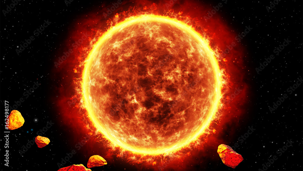 A cluster of asteroids around the Sun - obrazy, fototapety, plakaty 