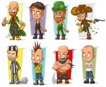 Cartoon Cool Funny Different Characters Vector Set