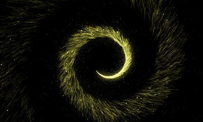 Aufkleber - gold glittering spiral trail of sparkling dust particles on black background.