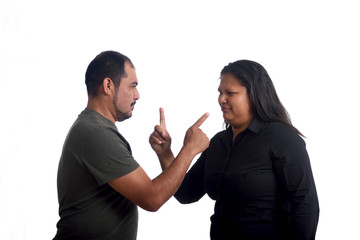 Wall Mural - Couple arguing on white background