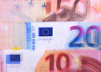 Euro Money Banknotes of Different denominations abstract background.