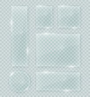 Transparent vector glass shapes. Abstract plastic banner design elements collection with transparency.