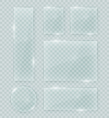 Poster - Transparent vector glass shapes. Abstract plastic banner design elements collection with transparency.