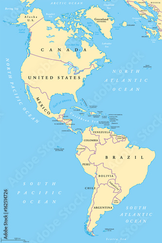 The Americas North And South America Political Map With