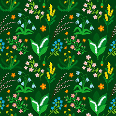 Wall Mural - Nature spring and summer flower illustration seamless pattern background floral vector