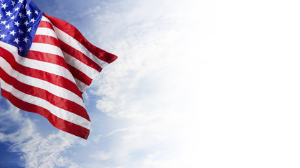 USA flag and blue sky with cloud background