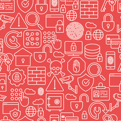 Wall Mural - seamless pattern with thin line icons related to security and protection of information and data for