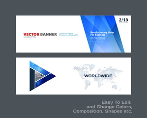Wall Mural - Abstract vector set of modern horizontal website banners with colourful diagonal triangular shapes