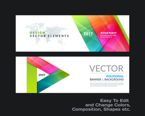 Wall Mural - Abstract vector set of modern horizontal website banners with colourful diagonal triangular shapes