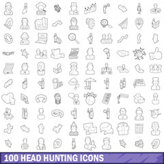 Wall Mural - 100 head hunting icons set, outline style
