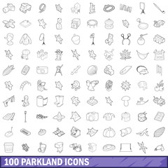 Wall Mural - 100 parkland icons set, outline style